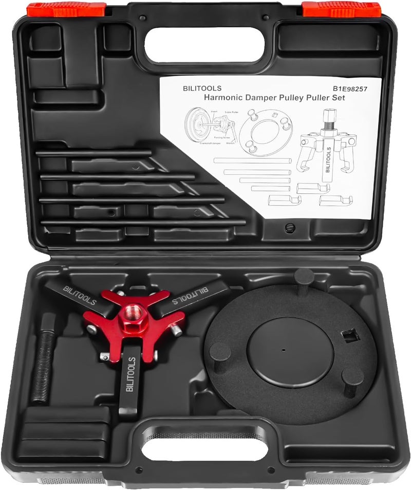BILITOOLS Harmonic Balancer Puller Set, Upgraded 3-Jaw Pulley Puller with Holding Tool for Removing Harmonic Damper Balancers Compatible with Chevy, GM, Chrysler, Ford etc. - Image 1